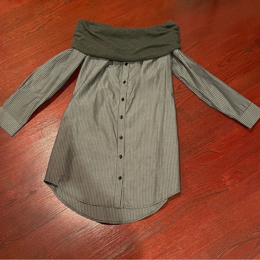Akira Do+Be Striped Off Shoulder Short Shirt Dress S